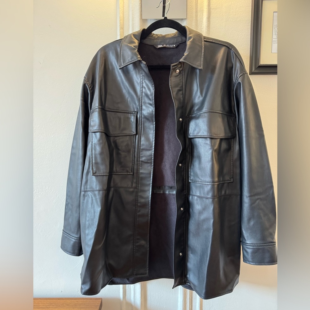 Zara Women’s Leather Shirt Jacket